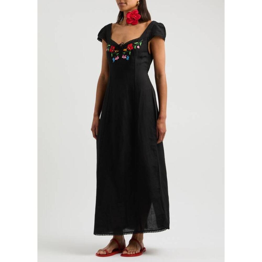 RIXO Tahlee Cap Sleeve Embroidered Dress in Bouquet Embroidery L